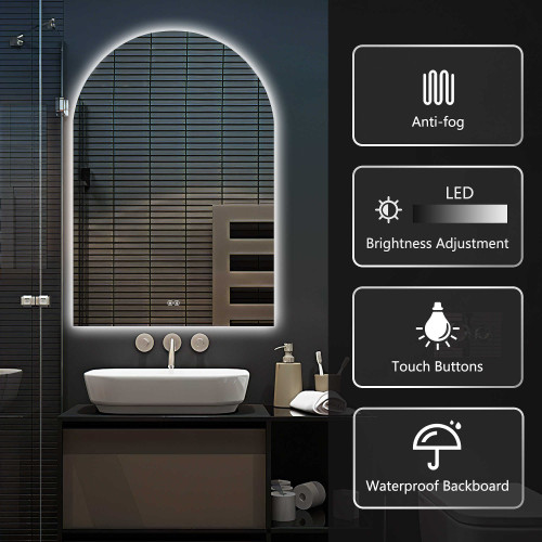 38" Clear Arch Lighted Frameless Accent Mirror