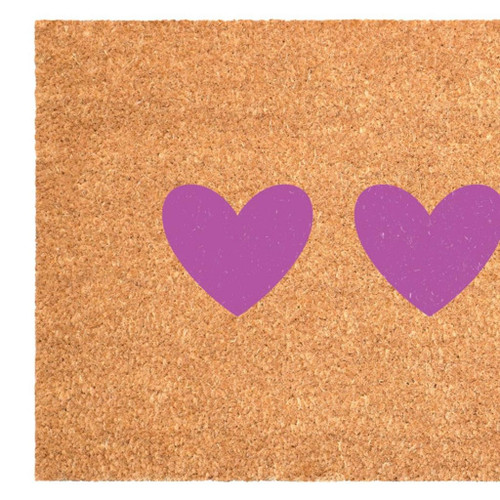 17" X 29" Brown And Pink Three Hearts Outdoor Coir Door Mat