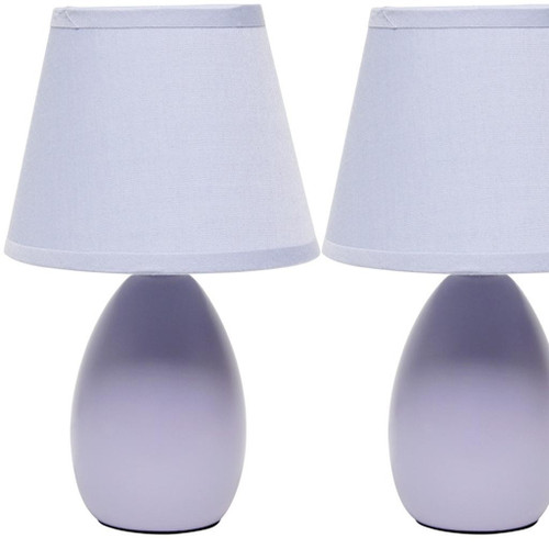 Set of Two 9" Purple Round Table Lamps With Drum Shades