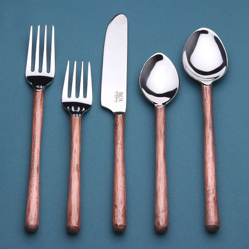 Matte Copper Stainless Steel Twenty Piece Hand Forged Flatware Set