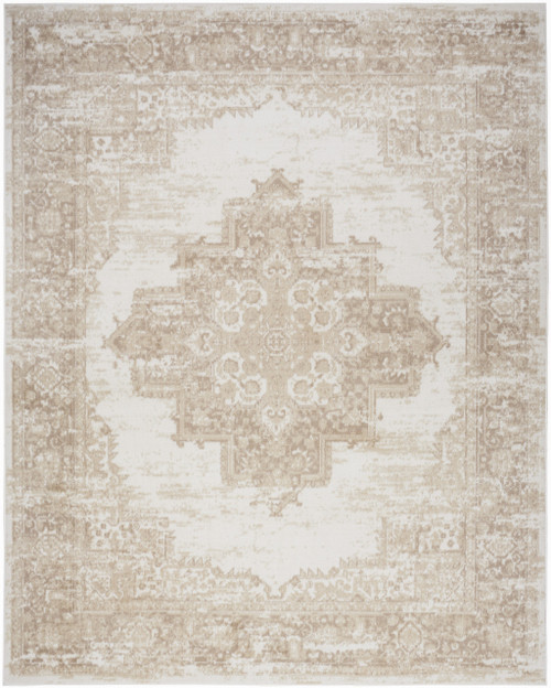9' X 12' Ivory Floral Distressed Area Rug