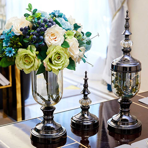 Clear Glass Flower Vase with Lid and Transparent Filler Vase Gold