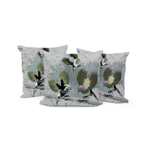 Set of Three Green Bird Abstract Indoor Outdoor Throw Pillow