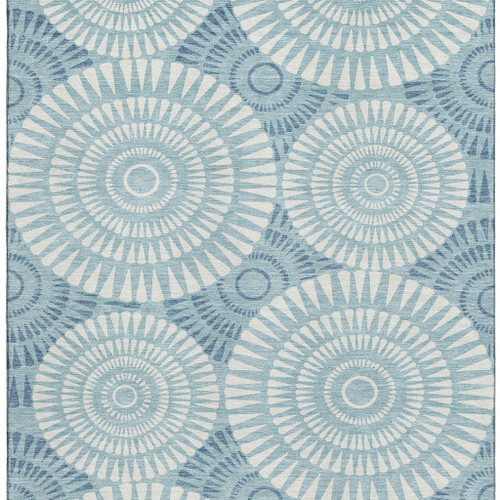 10' X 14' Teal And Ivory Geometric Washable Area Rug With UV Protection