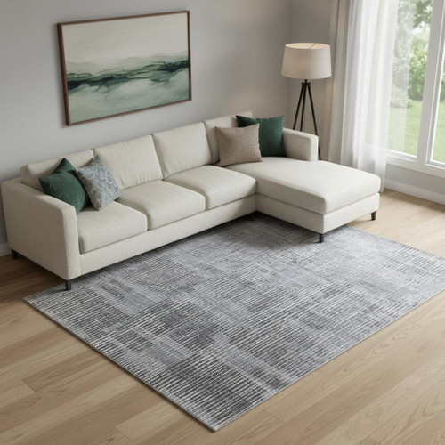 8' X 10' Blue Ivory And Gray Abstract Hand Woven Distressed Area Rug
