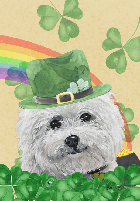 Bichon Frise - Hippie Hound Studios Saint Patricks Day  House and Garden Flags