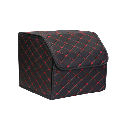 Leather Car Boot Collapsible Foldable Trunk Cargo Organizer Portable Storage Box Stitch 