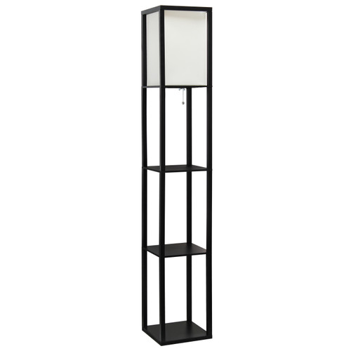 63" Black Wood Floor Lamp With White Linen Shade