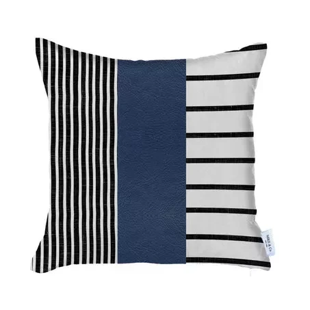 Bohemian Striped Vegan Faux Leather Throw Pillow Covers