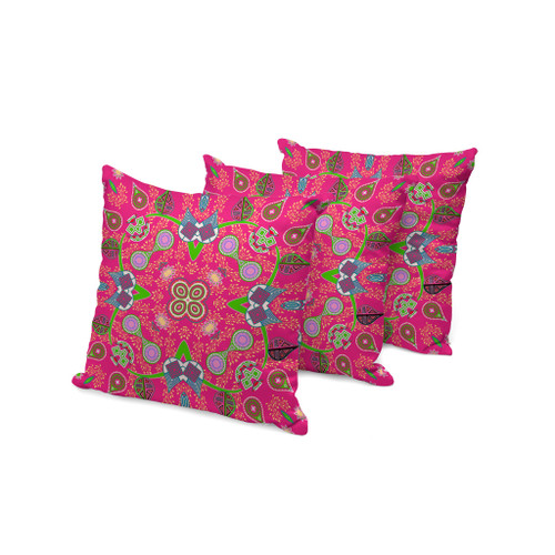 Set of Three Pink Light Green And Purple Paisley Indoor Outdoor Throw Pillow