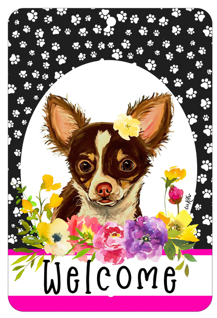 Chihuahua Gizmo - HHS Paw Prints Welcome Indoor/Outdoor Aluminum Sign