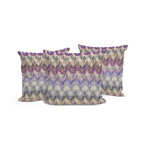Set of Three Magenta And Cream Ikat Indoor Outdoor Throw Pillow