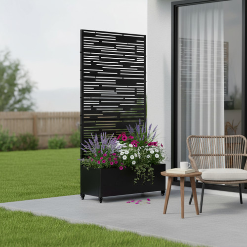 35" Black Metal Indoor Outdoor Rectangular Planter Box