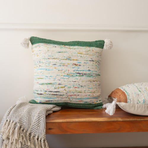 20" Green And Pine Green Color Block Cotton Throw Pillow