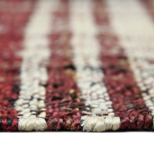 8' X 10' Brick Red Black And Ivory Jute Plaid Hand Woven Area Rug With Fringe