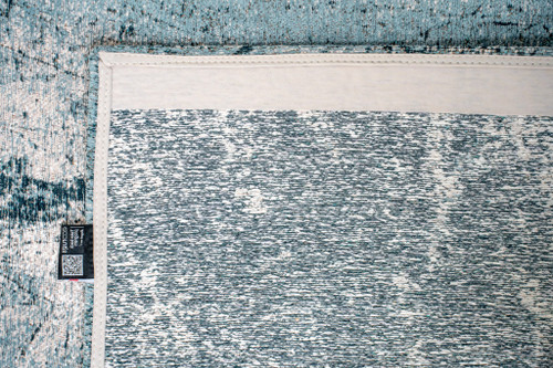 5' White And Blue Abstract Washable Round Rug With UV Protection
