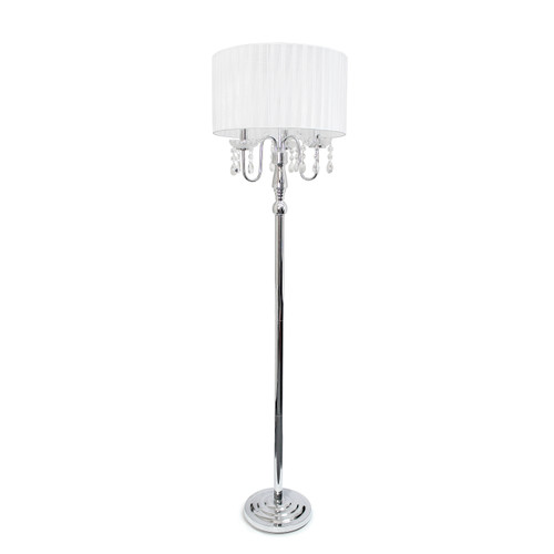 62" White Metal Floor Lamp With White Fabric Drum Shade