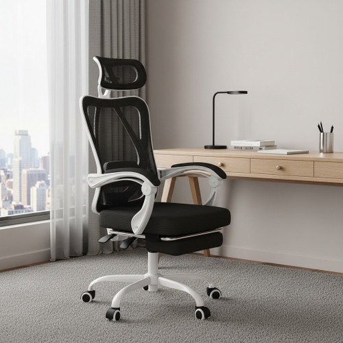 Black and White Adjustable Height Swivel Rolling Office Chair