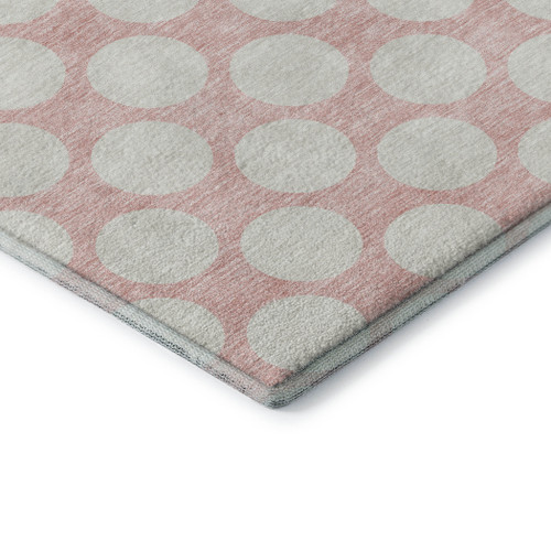 8' Pink And Ivory Polka Dot Washable Round Rug With UV Protection