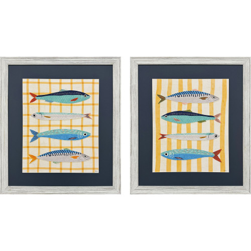 Set Of Two Little Fish Distressed White Framed Wall Art