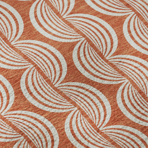 8' Coral And Ivory Ogee Washable Round Rug With UV Protection