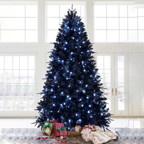7.5' Black Pre Lit Full Spruce Christmas Tree