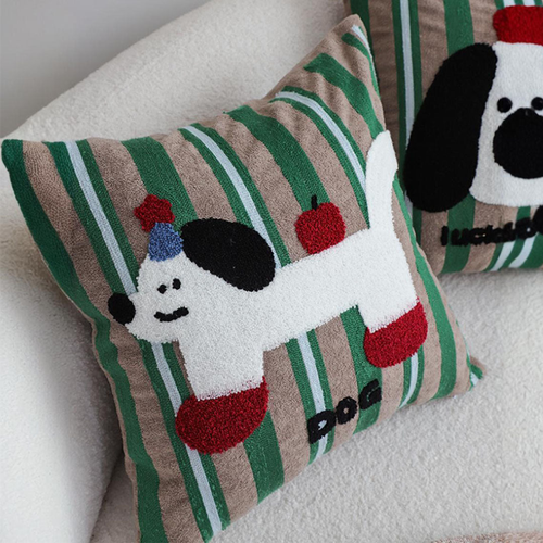 Cute Dog Print  Striped Polyester Decorative Pillowcase