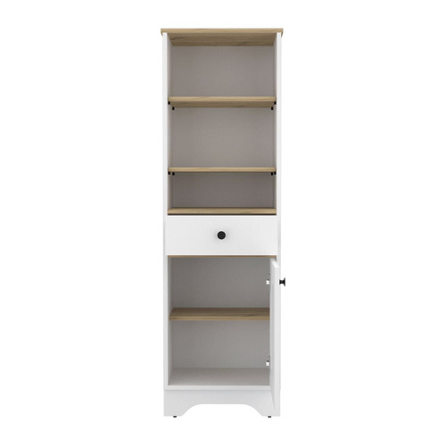 17" White And Natural Wood Freestanding Single Door Bathroom Vanity
