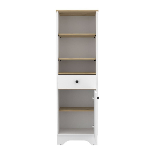 17" White And Natural Wood Freestanding Single Door Bathroom Vanity