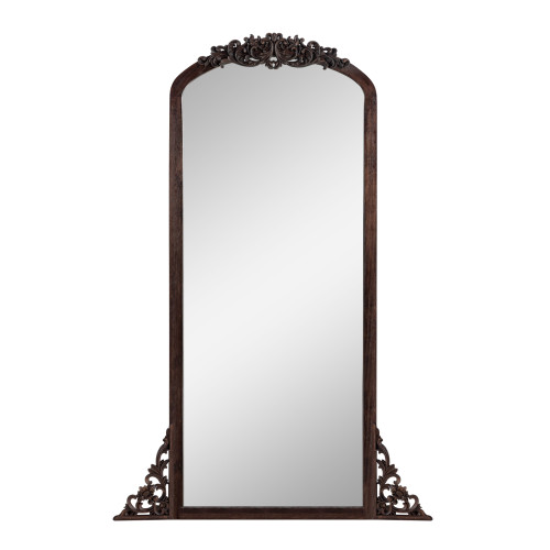 Black Wood Arch Freestanding Ornate Framed Accent Mirror