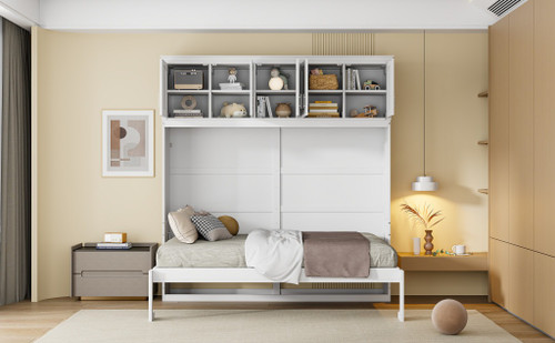 White Wood Full Murphy Bed