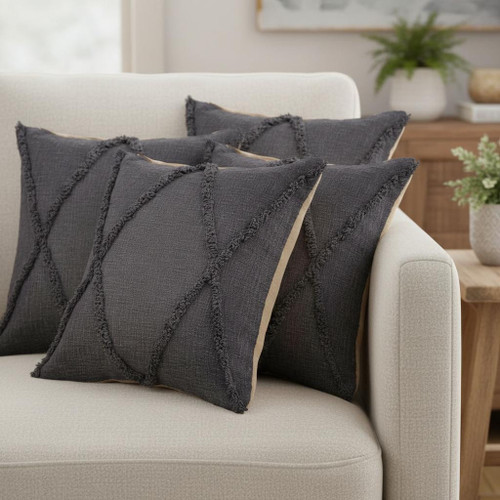 Set of Four 20" Gray And Cool Gray Diamond Cotton Throw Pillows