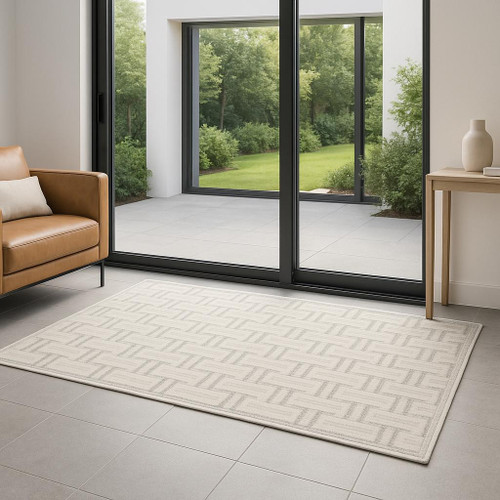 6' Ivory And Gray Geometric Runner Rug