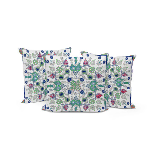 Set of Three Off White Abstract Indoor Outdoor Throw Pillow
