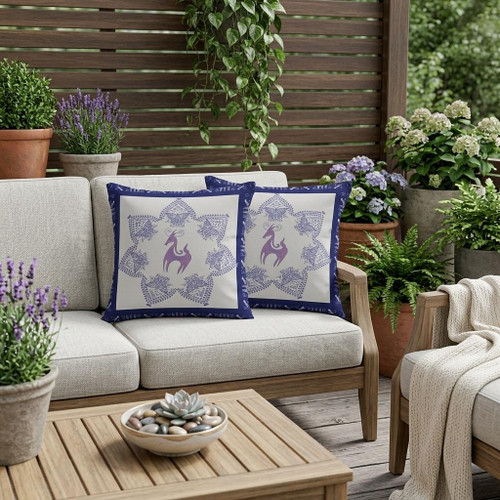 Set of Two Purple And Indigo Horse Indoor Outdoor Throw Pillow