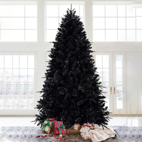 8' Black Pre Lit Full Spruce Christmas Tree