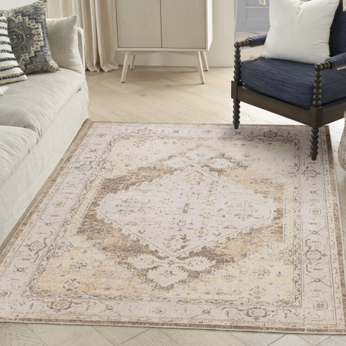 4' X 6' Beige Floral Distressed Area Rug