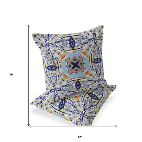 Set of Two Green Orange And Navy Blue Floral Indoor Outdoor Throw Pillow
