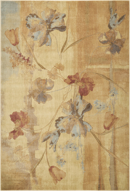 7' X 10' Beige Red And Orange Floral Area Rug