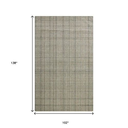 9' X 12' Brown And Gray Wool Plaid Hand Tufted Area Rug