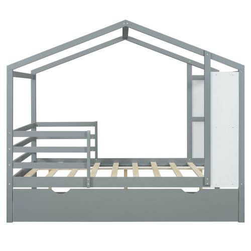 Gray Wood Full House Bed With Trundle