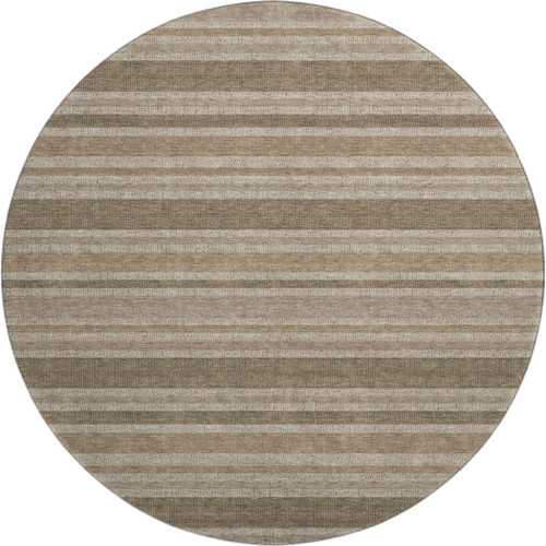 8' Taupe And Beige Striped Washable Round Rug With UV Protection