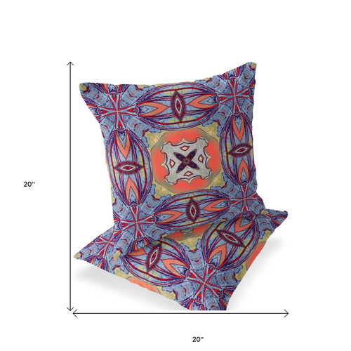 Set of Two Purple And Orange Floral Indoor Outdoor Throw Pillow