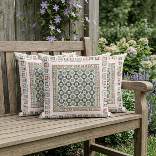 Set of Three White And Blue Floral Indoor Outdoor Throw Pillow