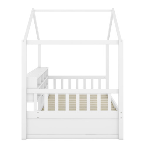 White Wood Twin House Bed