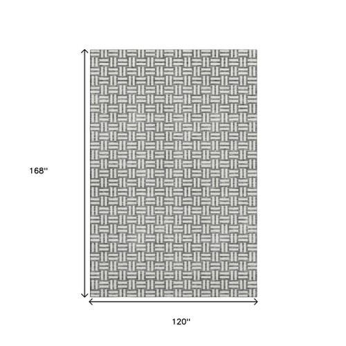 10' X 14' Gray And Ivory Abstract Geometric Washable Area Rug With UV Protection