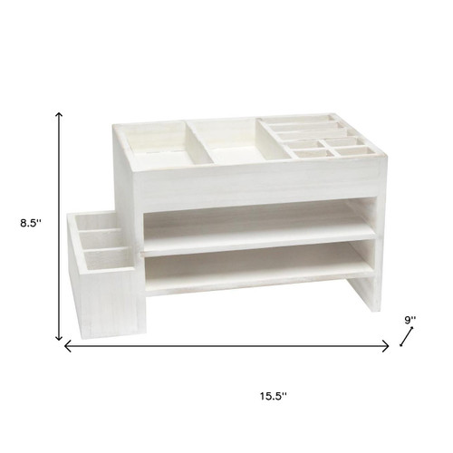 16" White Wood Desk Organizer