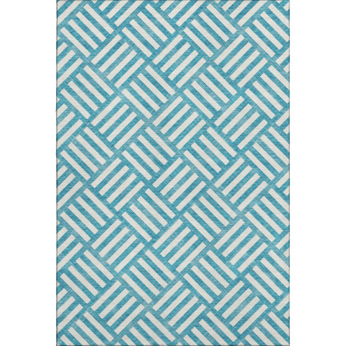 9' X 12' Teal And Ivory Geometric Washable Area Rug With UV Protection