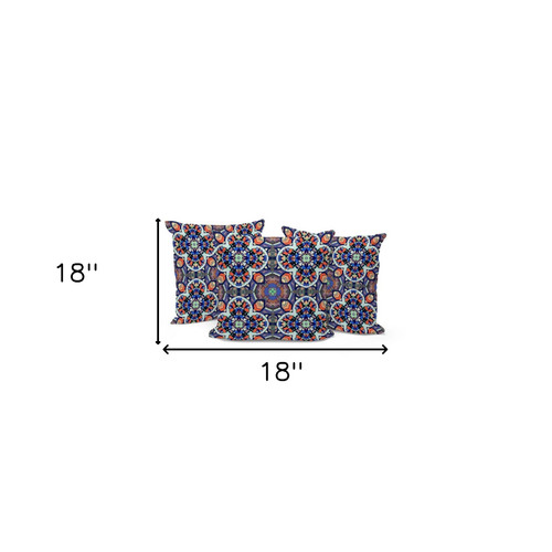 Set of Three Gray Blue And Orange Floral Indoor Outdoor Throw Pillow