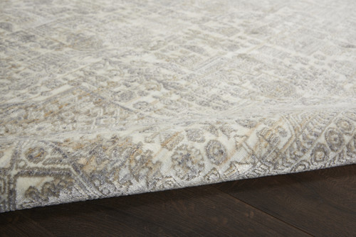 8' X 10' Ivory Beige And Cream Floral Non Skid Area Rug With Fringe